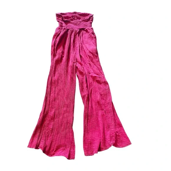 The Bethany Jumpsuit / Anthropologie Pink Cropped Wide Leg Strapless - Picture 5 of 7